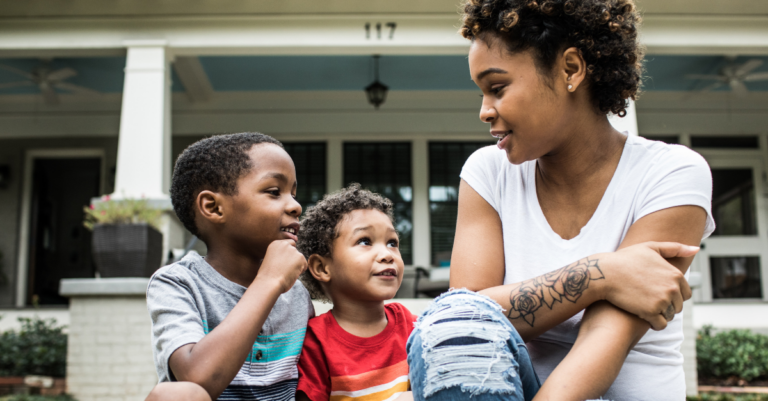 mother with two young children