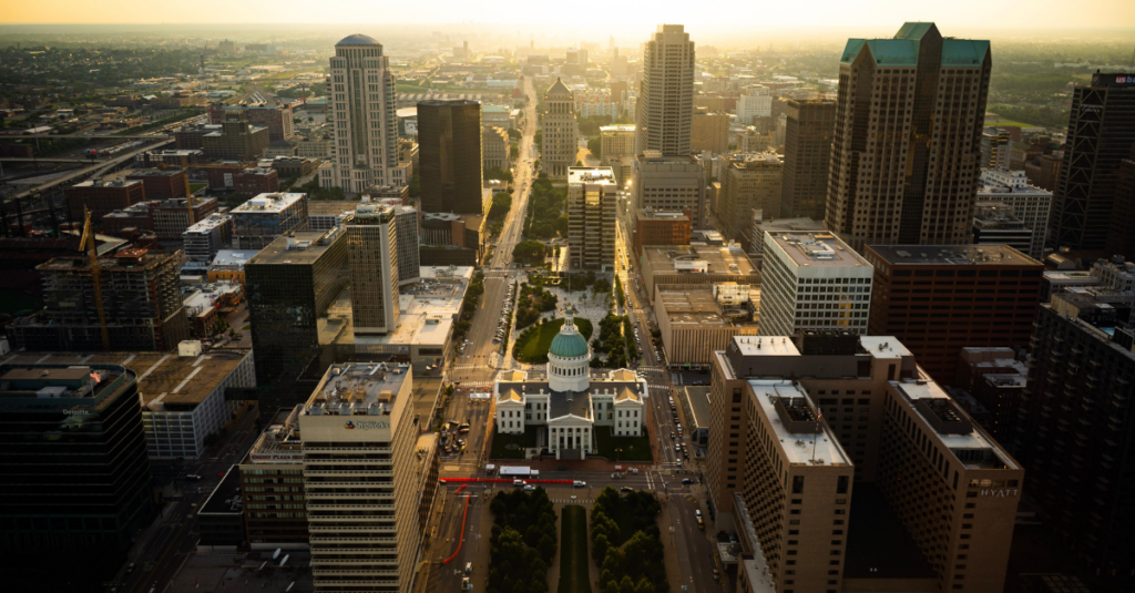 city skyline at dawn