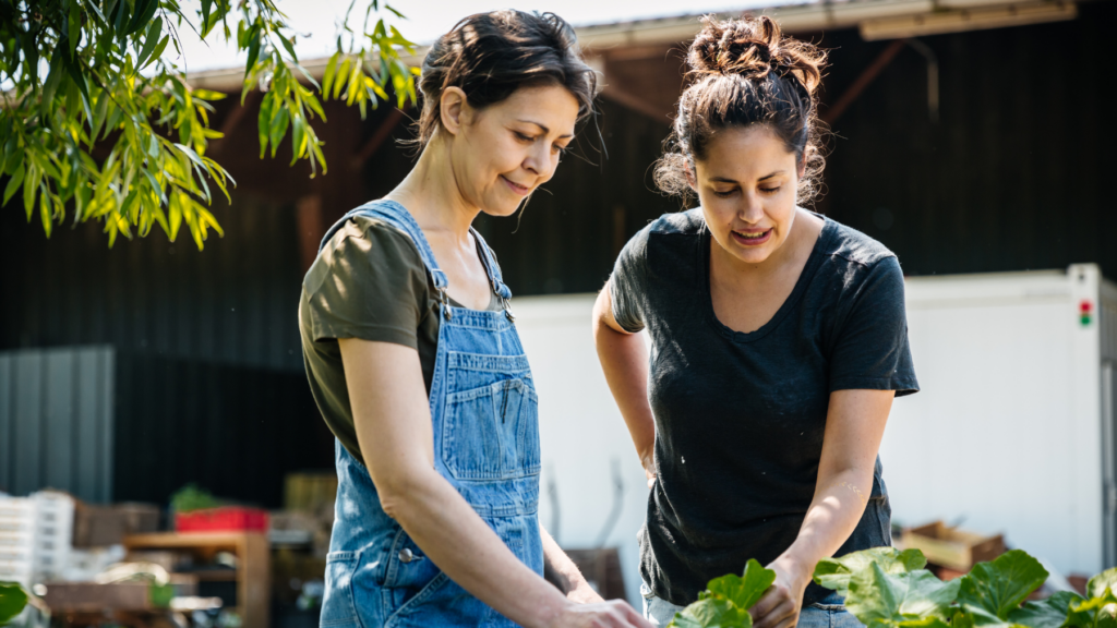 two people in a garden